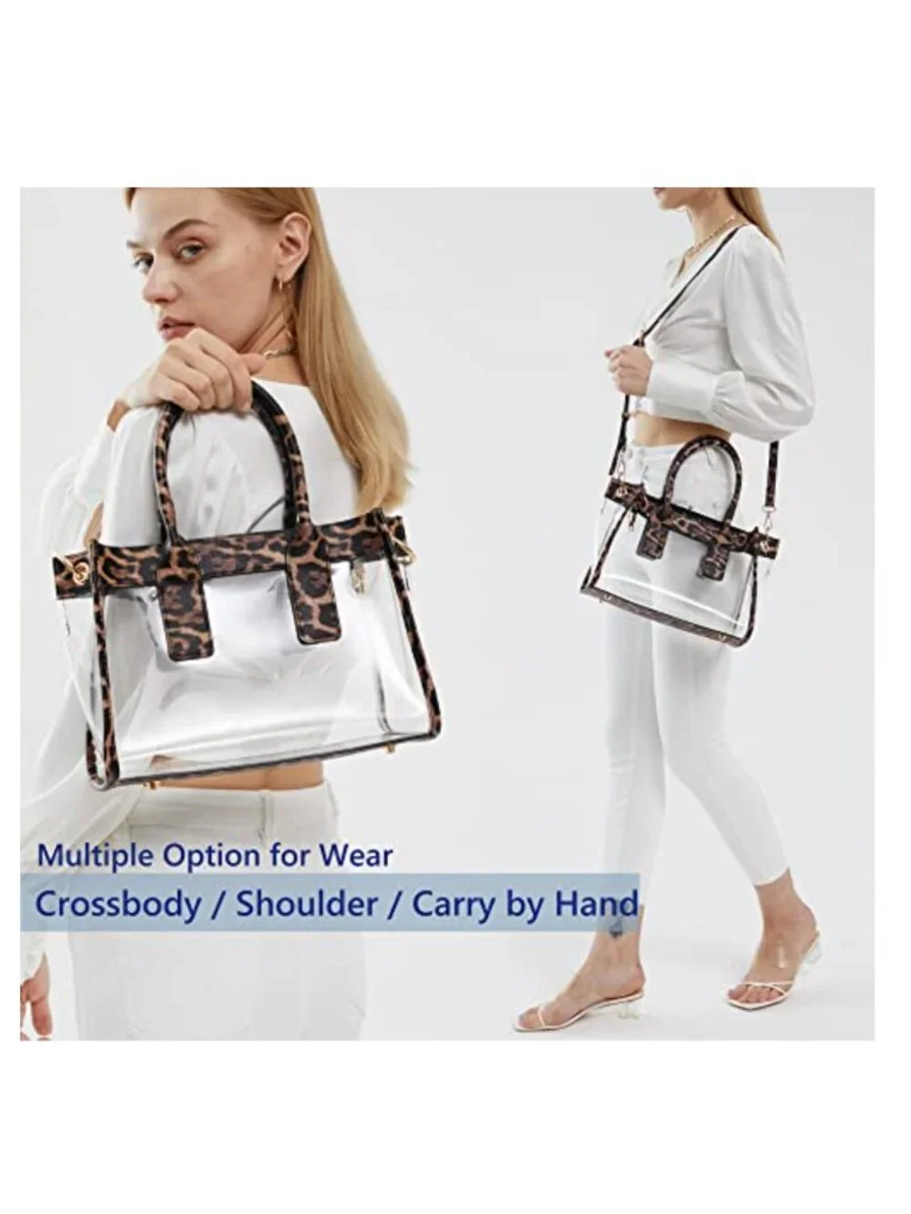 Clear PVC Satchel Handbag with Vegan Leather Trim Stadium Approved Purse